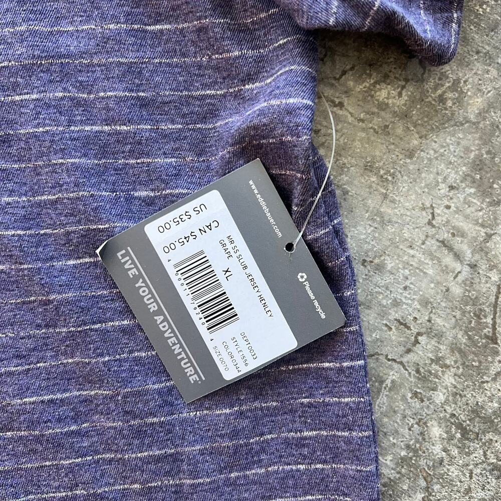 Eddie Bauer Men's XL Slub Jersey Henley Shirt Grape Purple Striped NWOT - Picture 3 of 8